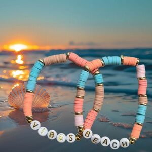 🌊 Summer Beach Vibes Handmade Clay Bead Bracelet | Gold Spacer |
